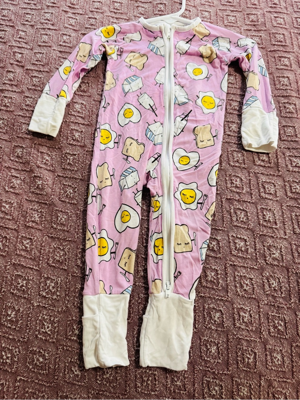 Little Sleepies Pink Egg & Toast Sleep One-Piece with Front Zip Size 0-3 Mths